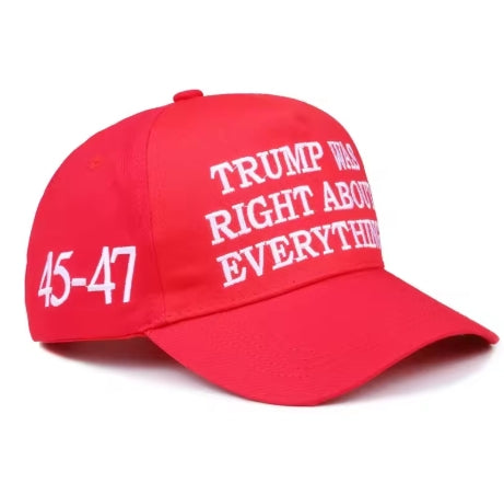 45-47 2025 Trump Was Right About Everything Take America Back Hat with USA Flag Embroidery Adjustable Baseball Cap